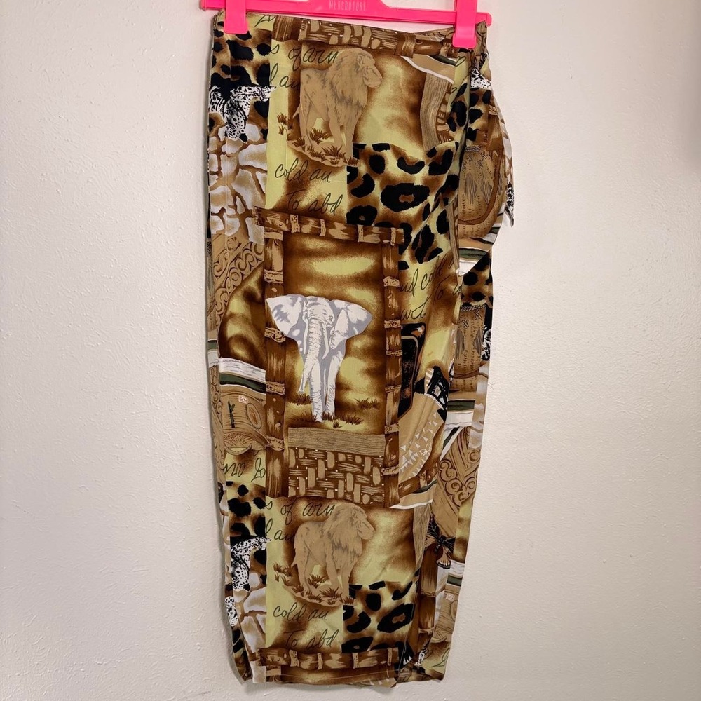 Vintage 90s Caroline Kendrick Silk Wrap Safari Skirt Leopard Animal Size 8